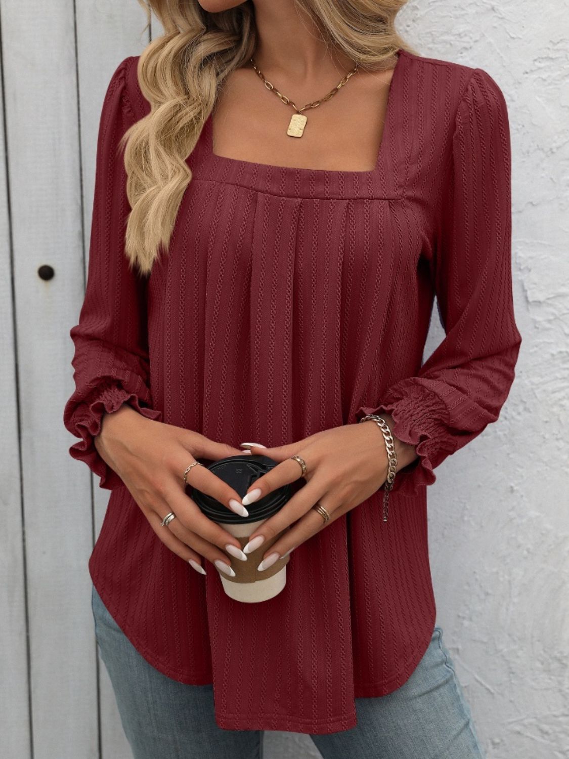 Square Neck Long Sleeve Top