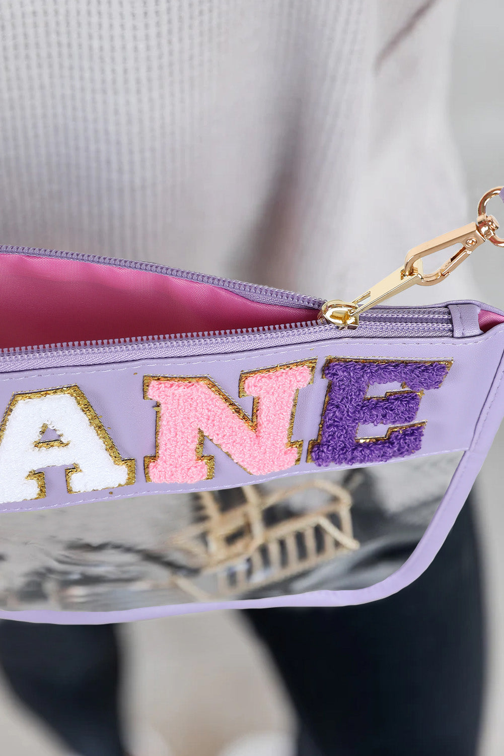 Pink PLANE Zipped Transparent Pouch