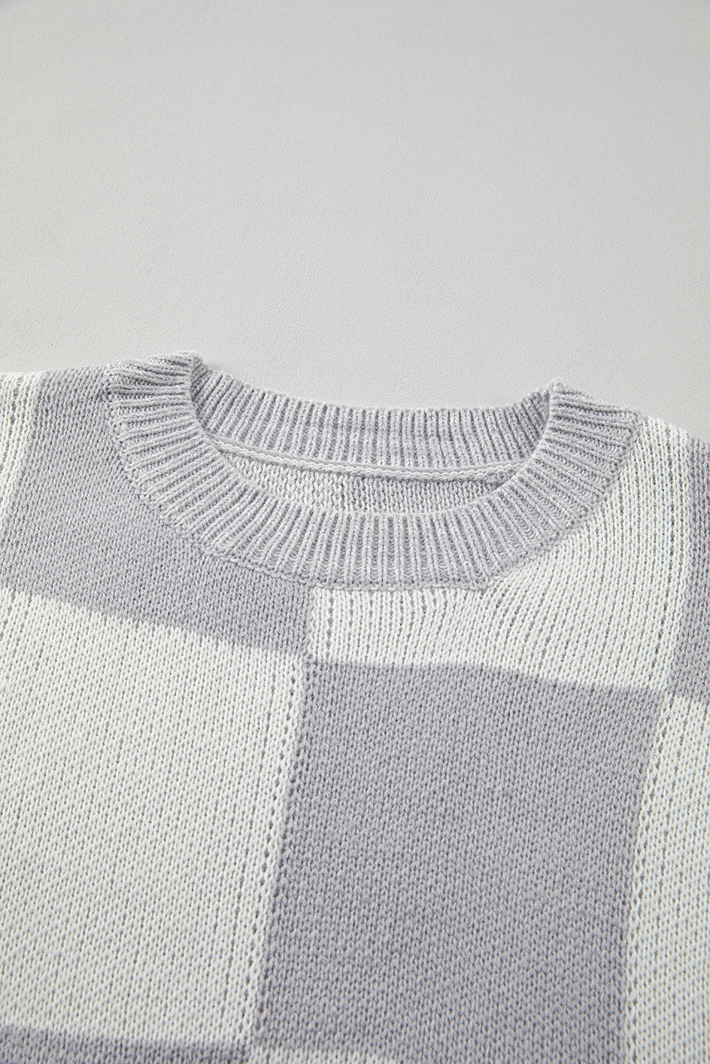 Medium Grey Checkered Print Drop Shoulder Sweater