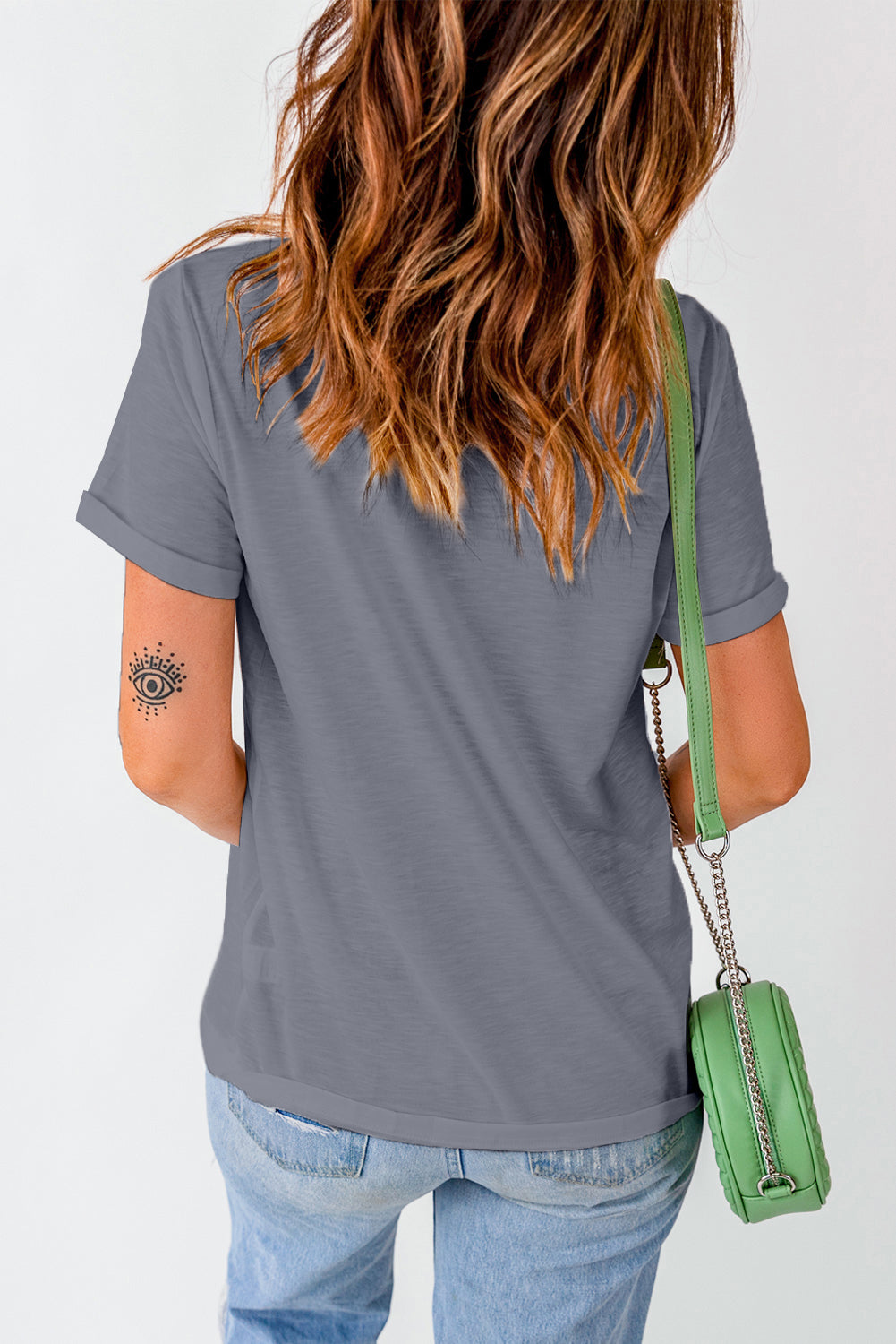 Gray Solid Color Crew Neck Tee