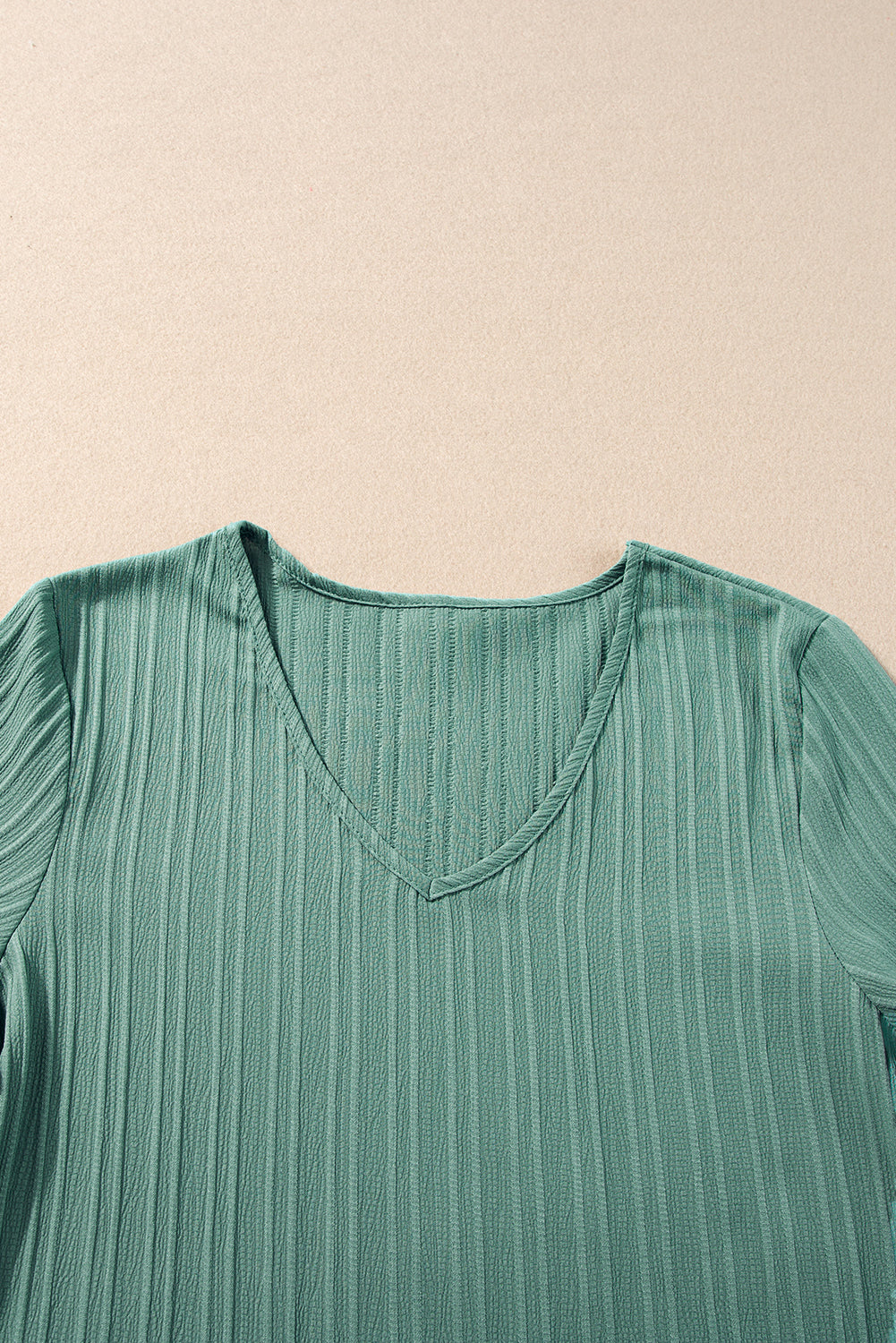 Grass Green Ruffled Half Sleeve V Neck Textured Top