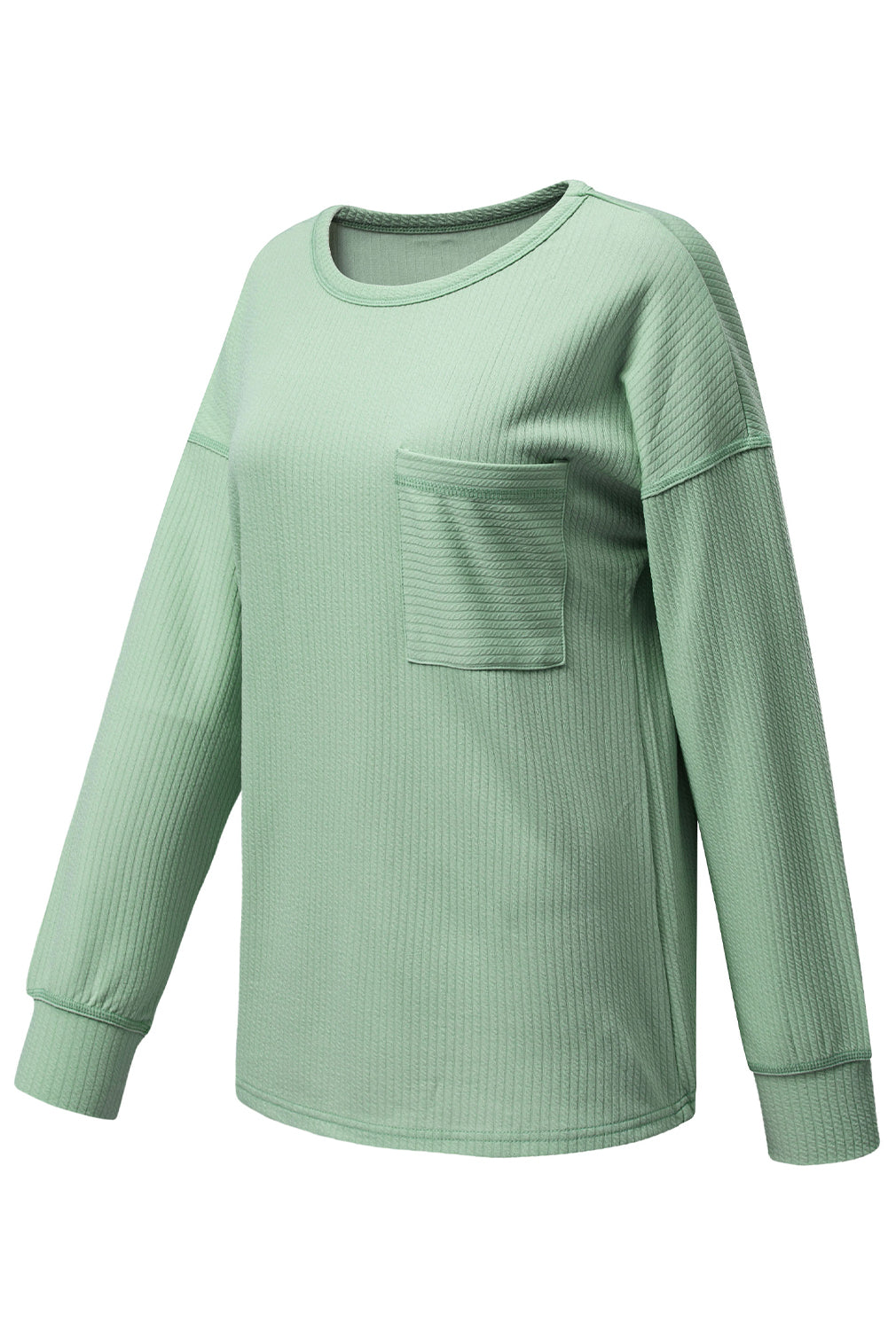 Clearly Aqua Solid Color Corded Drop Shoulder Long Sleeve Top