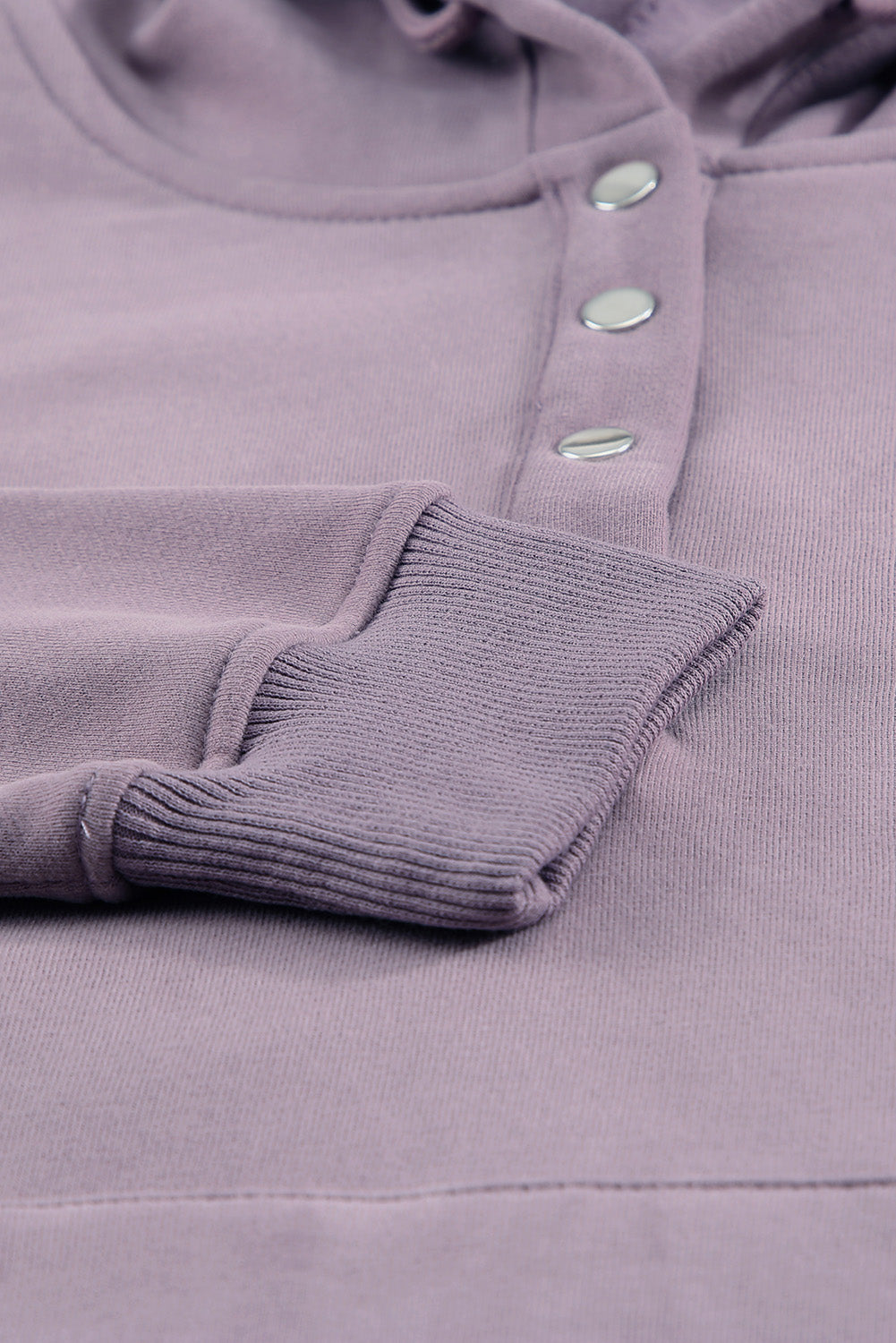 Purple Snap Button Pullover Hoodie with Pocket