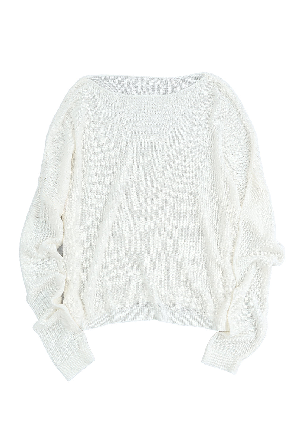 White Solid Drop Shoulder Pullover Sweater