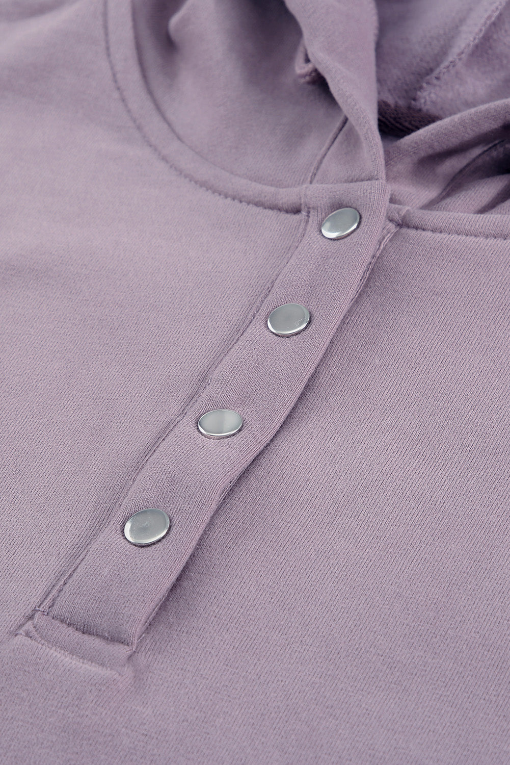 Purple Snap Button Pullover Hoodie with Pocket