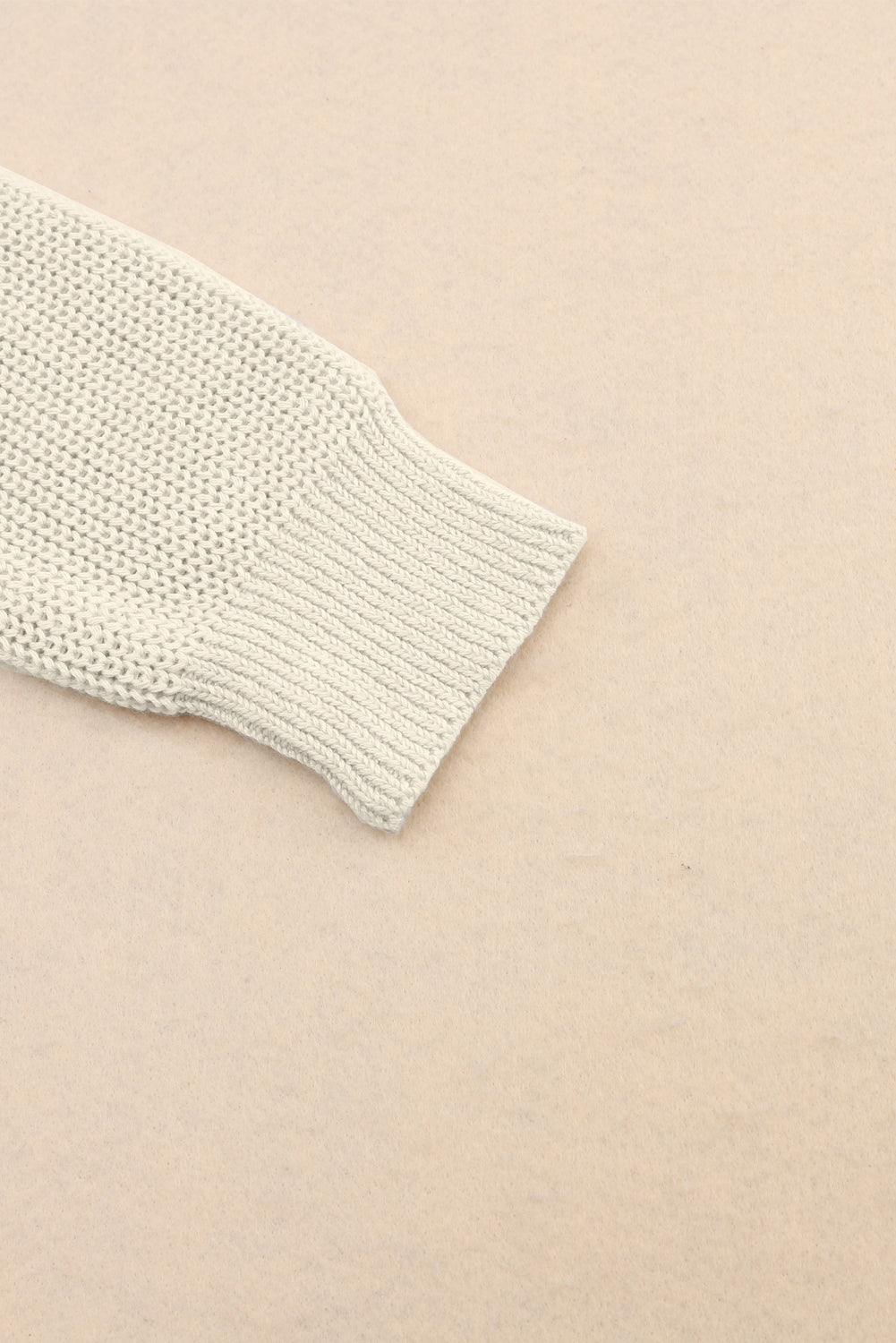 Beige Ribbed Knit V Neck Sweater