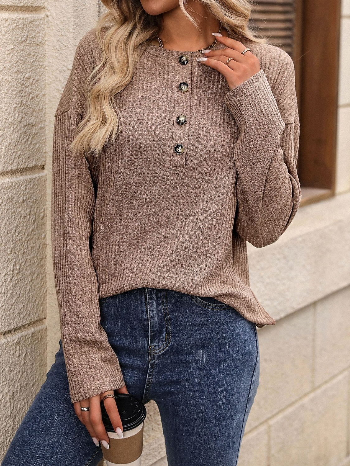 Half Button Long Sleeve T-Shirt