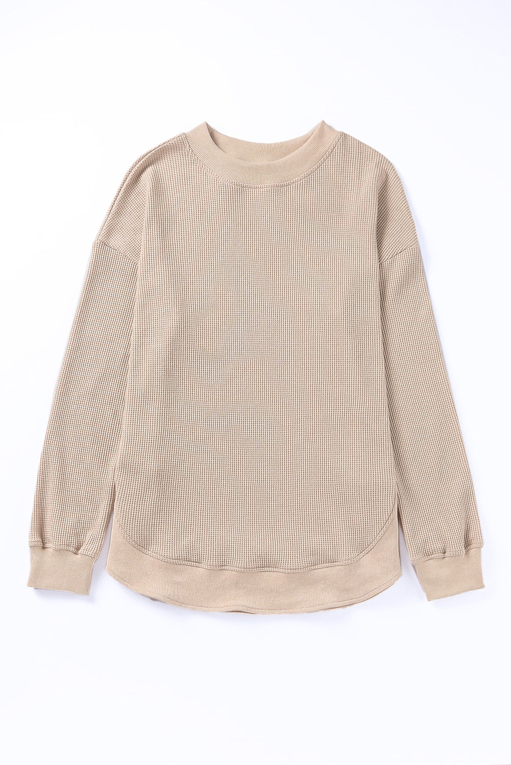 Apricot Crew Neck Ribbed Trim Waffle Knit Top