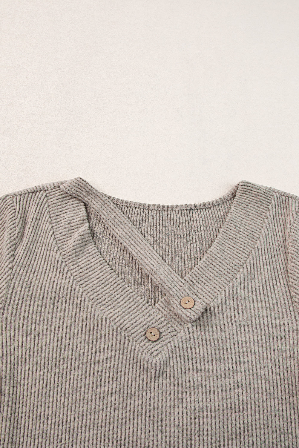 Pale Khaki Ribbed Buttoned Strappy V Neck Tee