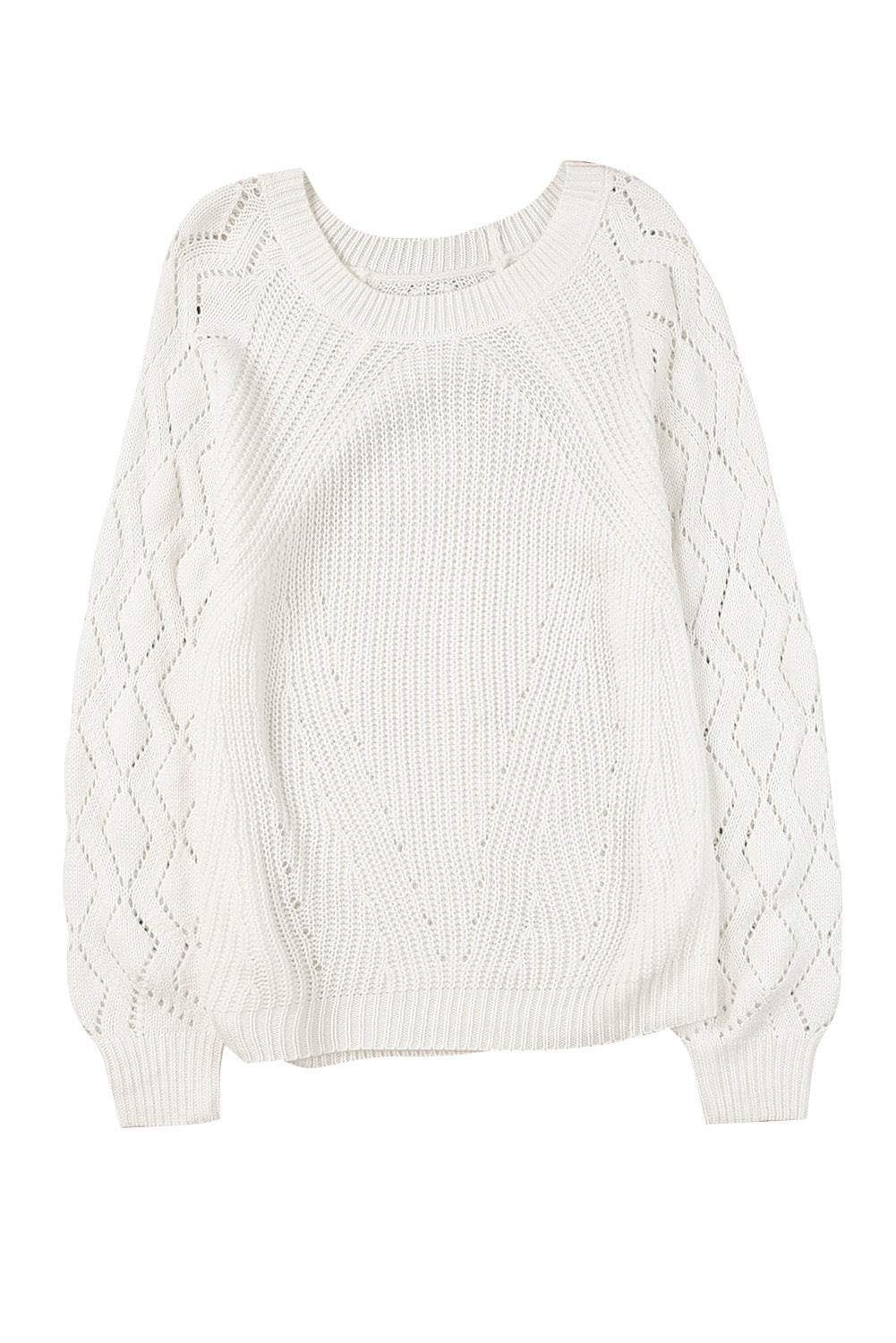 White Hollow-out Puffy Sleeve Knit Sweater