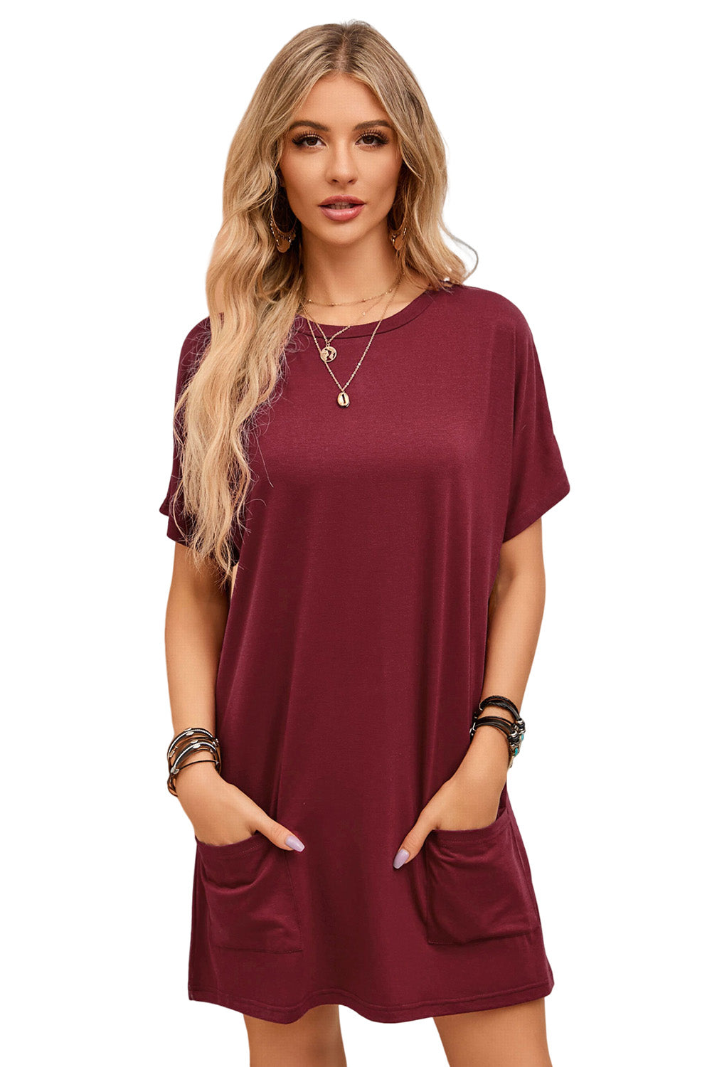 Side Pockets Short Sleeve Tunic Top