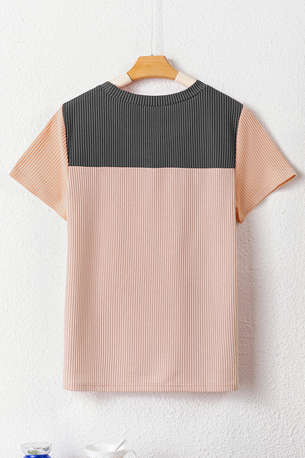 Black Rib Textured Colorblock T Shirt