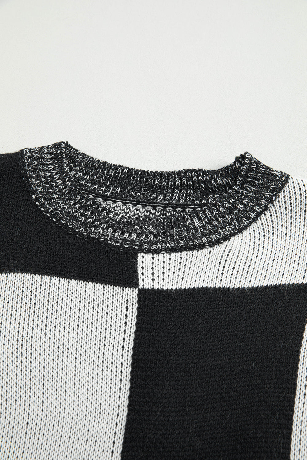 Black Checkered Print Drop Shoulder Sweater