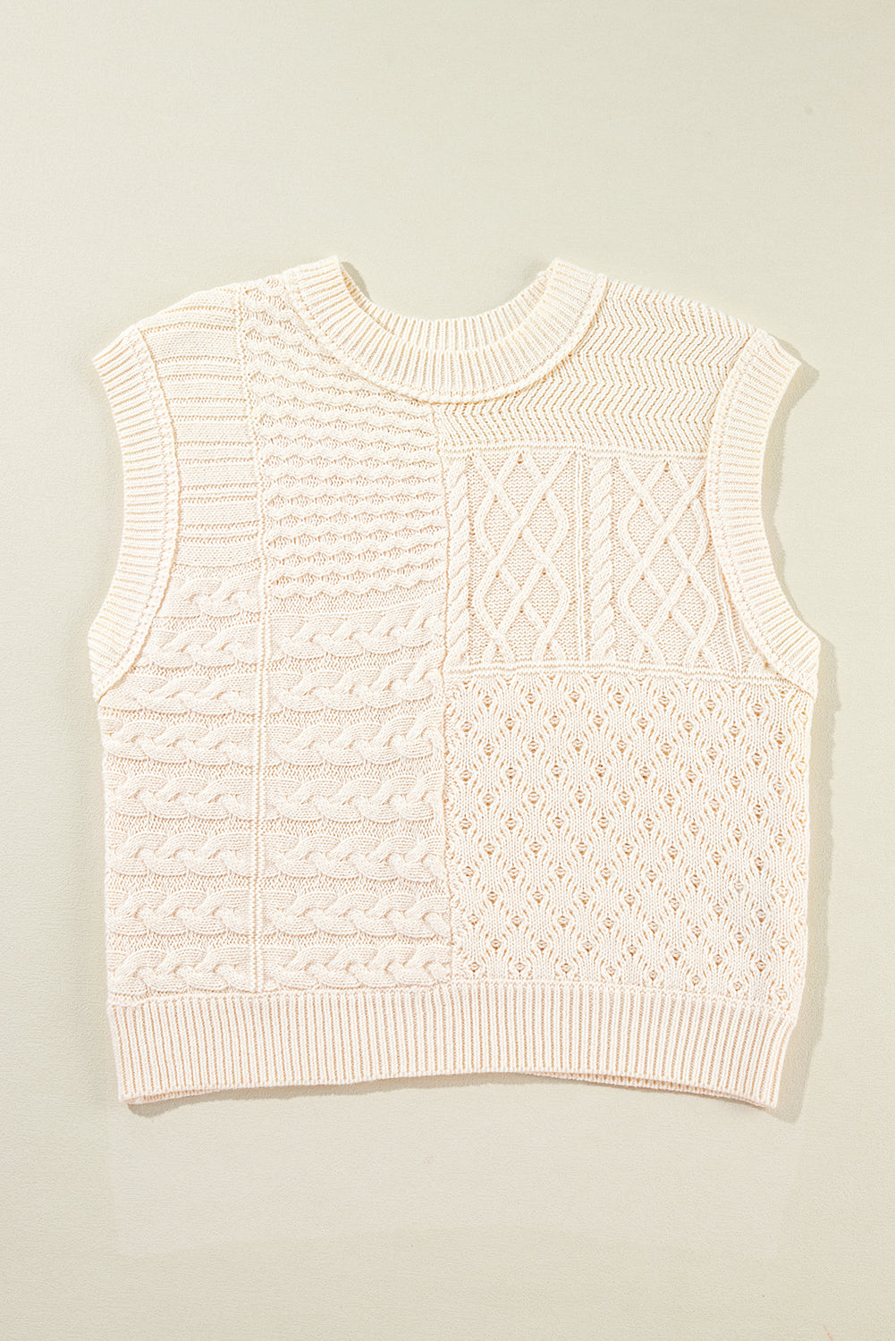 Beige Cable Knit Dolman Armholes Sweater Tank