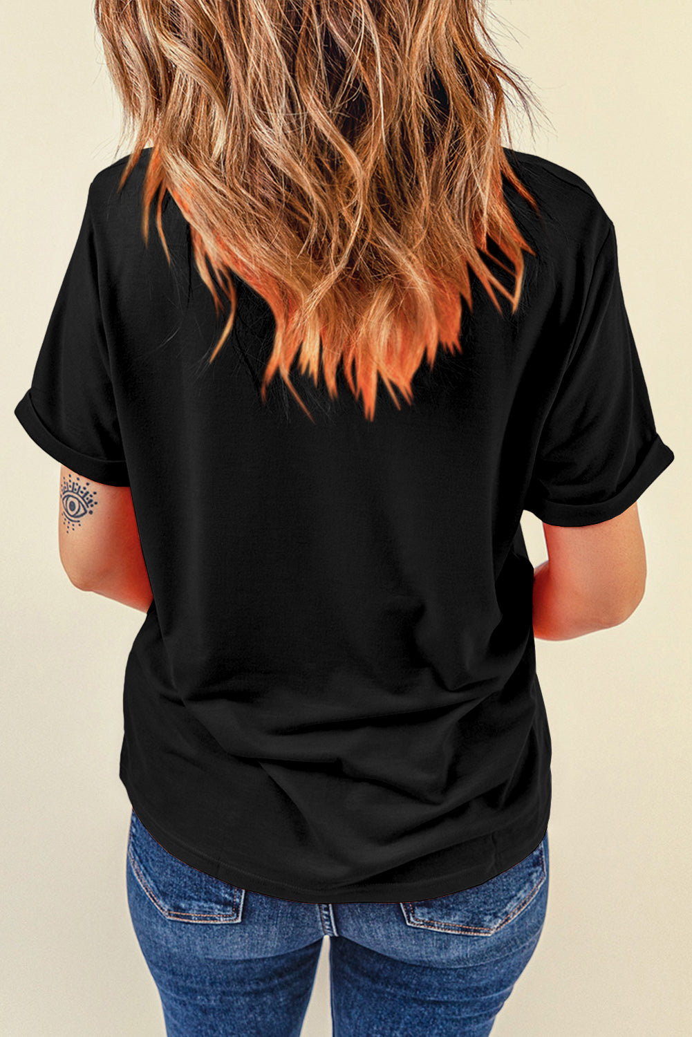 Black Casual Plain Crew Neck Tee