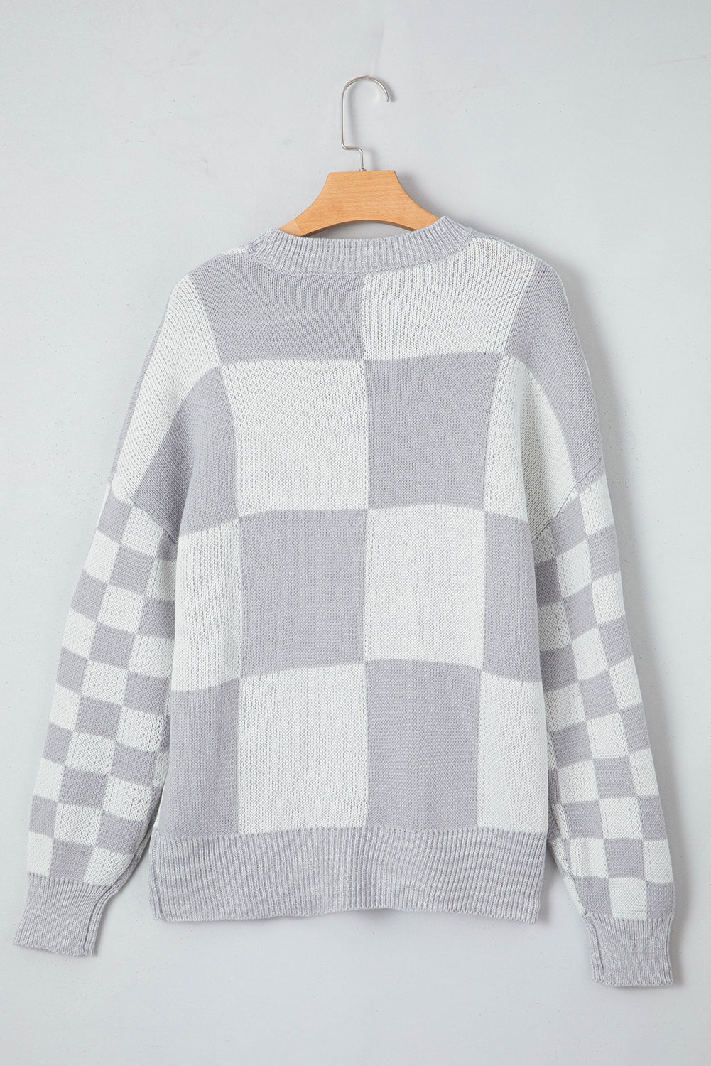 Medium Grey Checkered Print Drop Shoulder Sweater