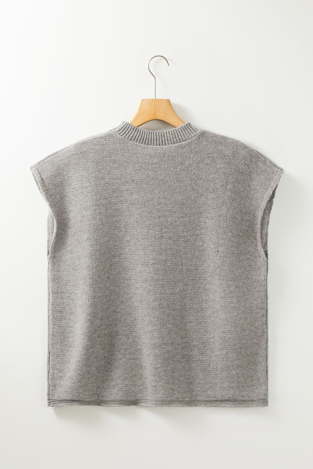 Gray Crew Neck Center Seamed Short Sleeve Sweater