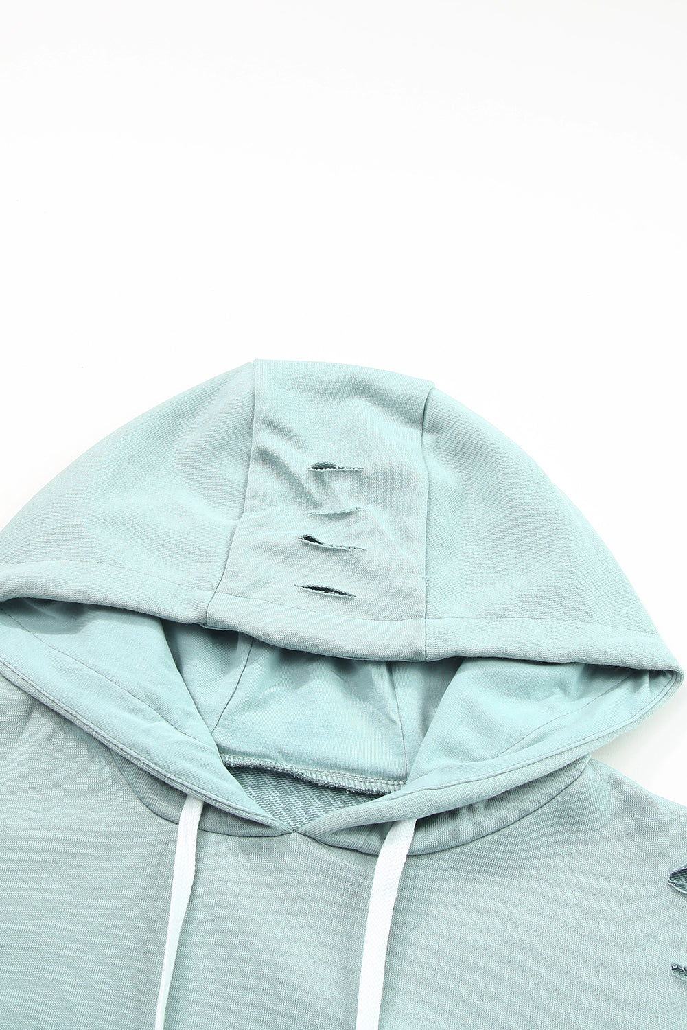 Solid Ripped Hooded Sweatshirt with Kangaroo Pocket